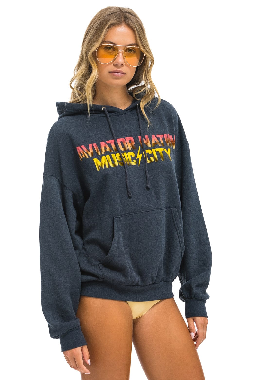 Aviator Nation NASHVILLE MUSIC CITY PULLOVER HOODIE RELAXED - CHARCOAL