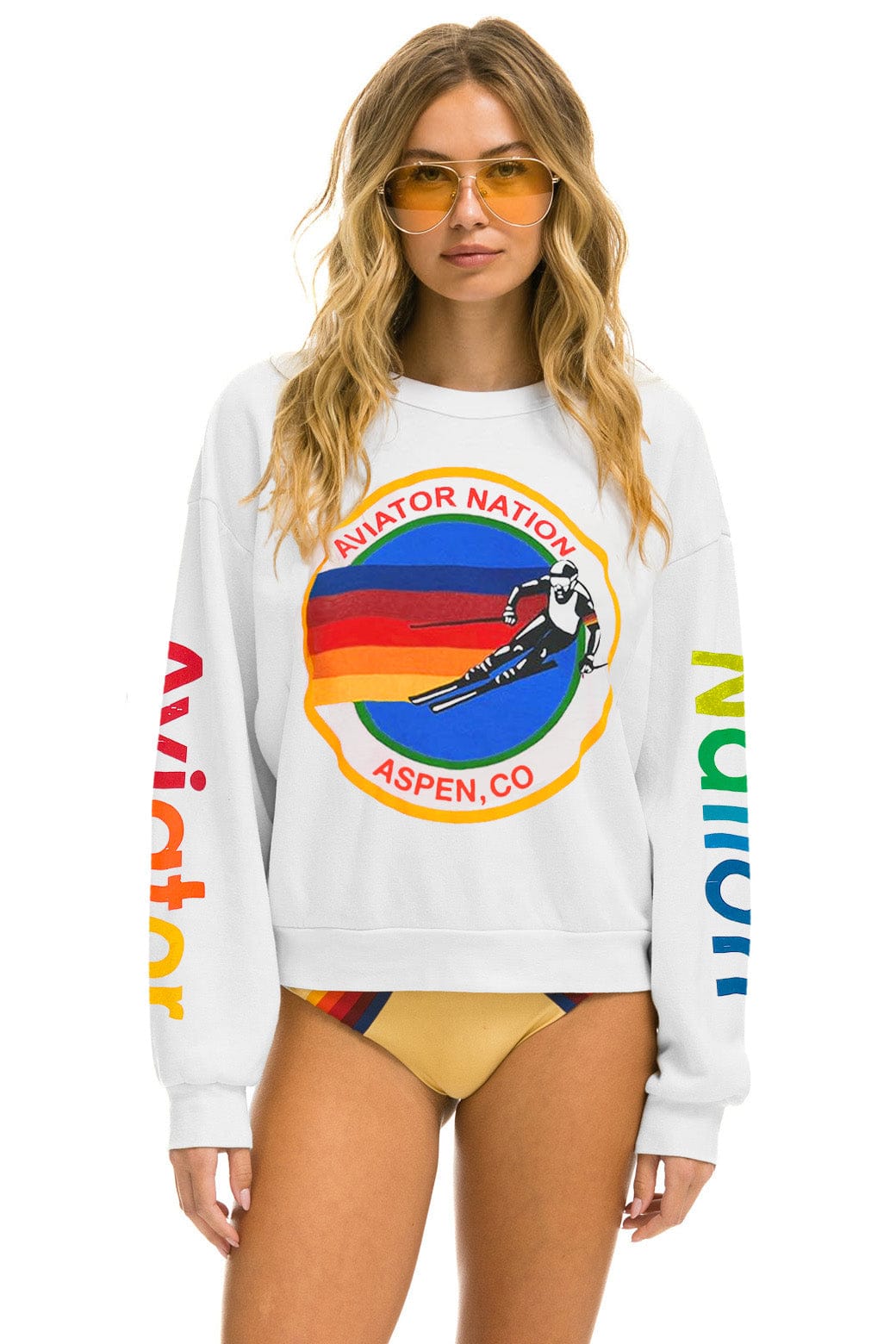 Aviator Nation AVIATOR NATION ASPEN RELAXED CREW SWEATSHIRT - WHITE