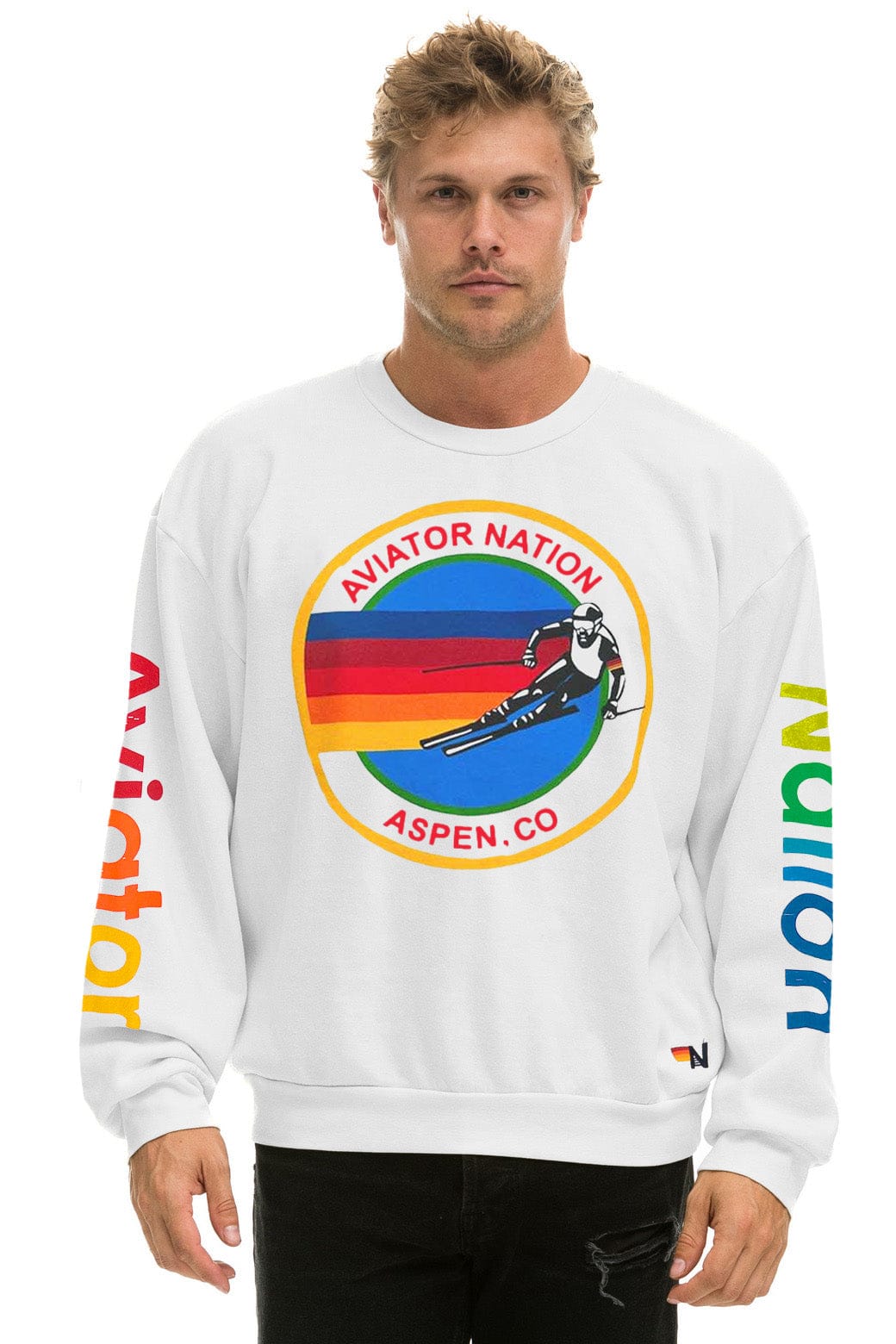 Aviator Nation AVIATOR NATION ASPEN RELAXED CREW SWEATSHIRT - WHITE