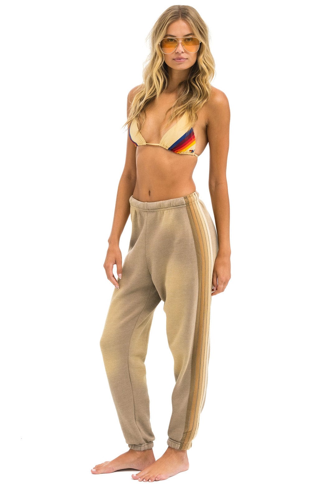 Aviator Nation 5 STRIPE SWEATPANTS - FADED TAN