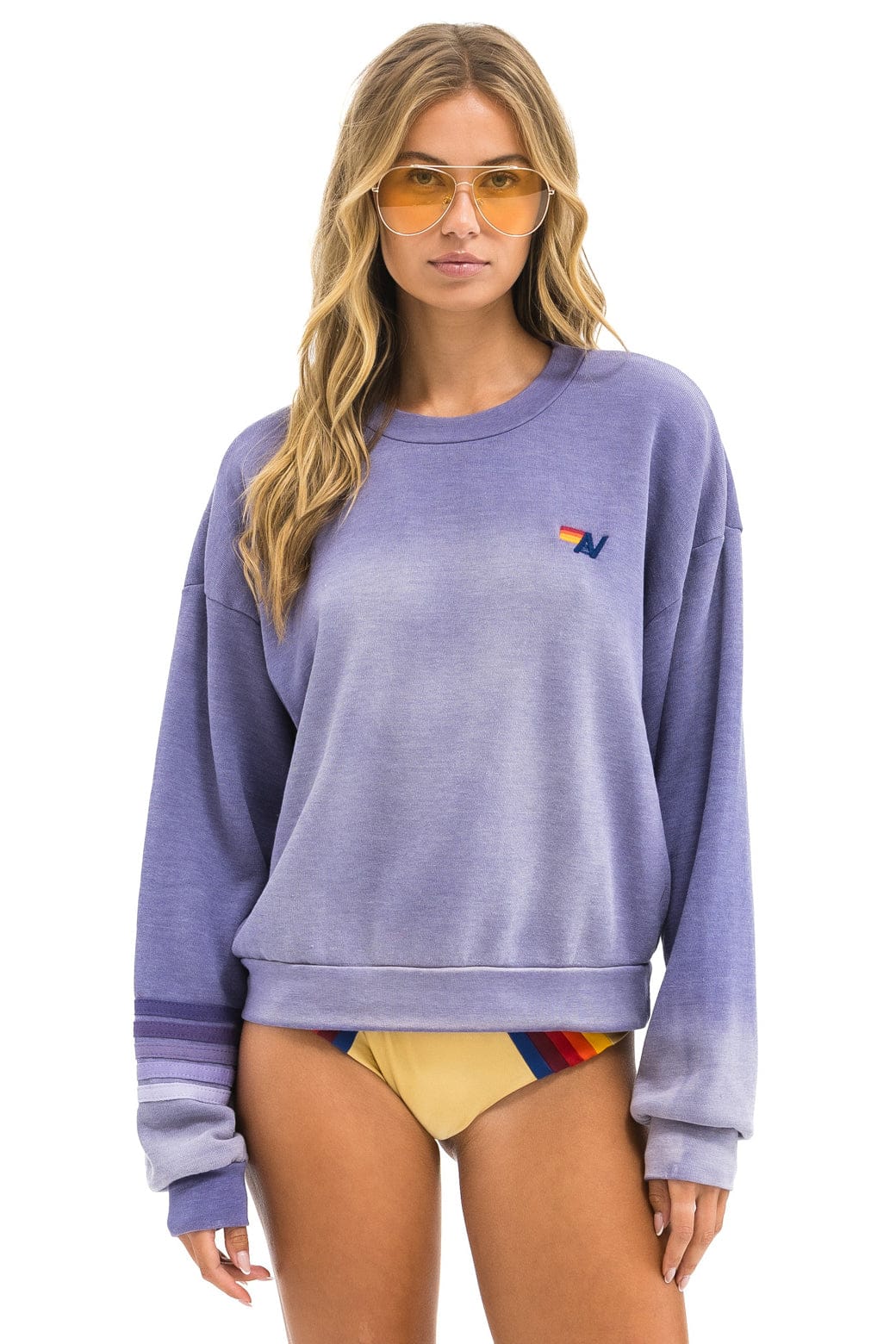 Aviator Nation RUGBY STITCH RELAXED CREW SWEATSHIRT - FADED GRAPE
