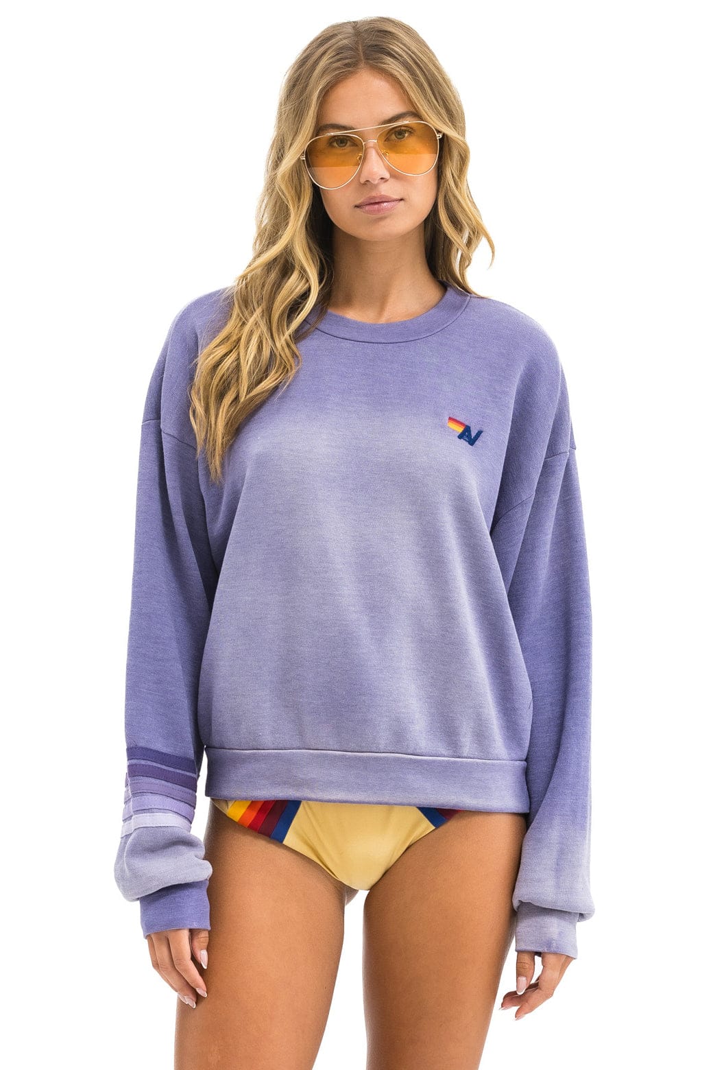 Aviator Nation RUGBY STITCH RELAXED CREW SWEATSHIRT - FADED GRAPE