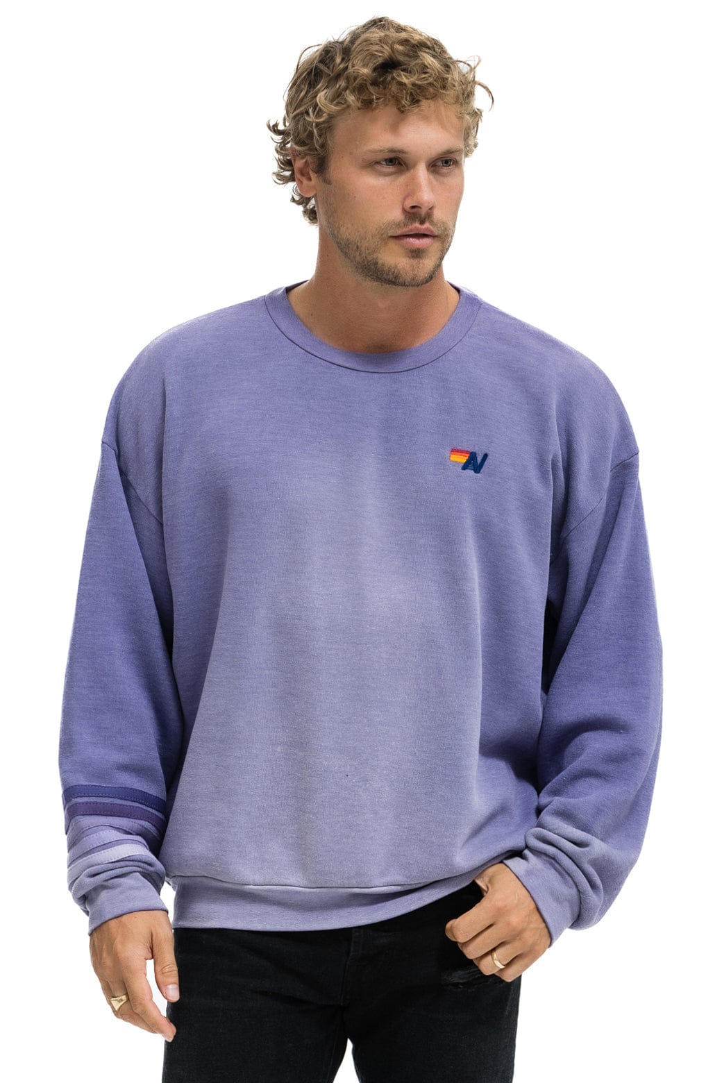 Aviator Nation RUGBY STITCH RELAXED CREW SWEATSHIRT - FADED GRAPE
