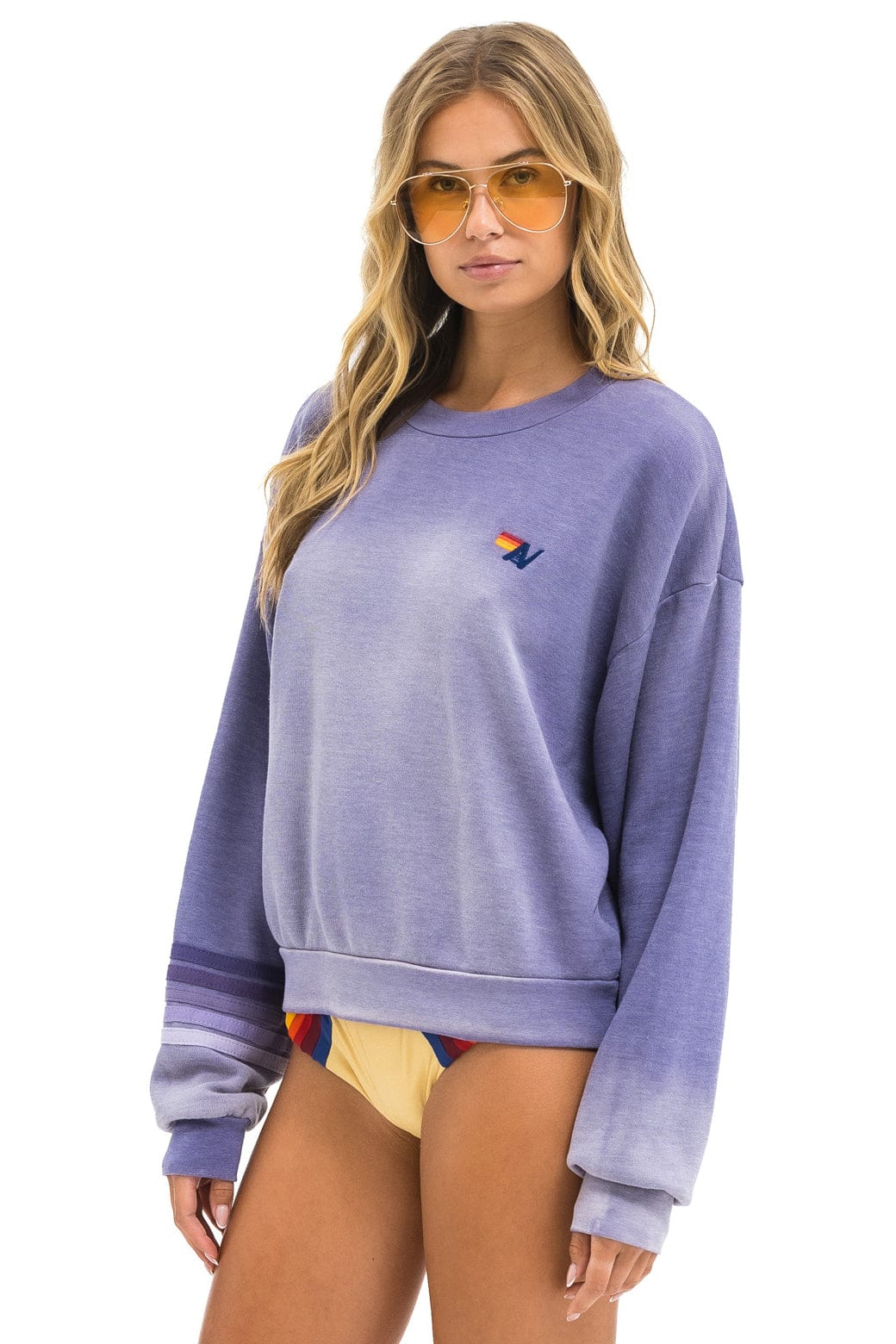 Aviator Nation RUGBY STITCH RELAXED CREW SWEATSHIRT - FADED GRAPE