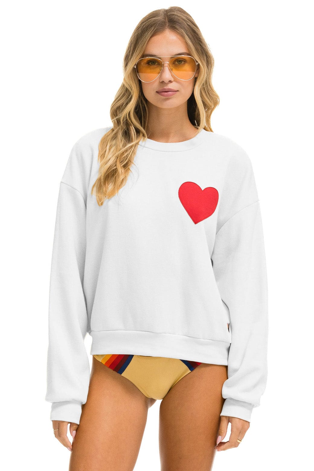 Aviator Nation HEART STITCH RELAXED CREW SWEATSHIRT - WHITE