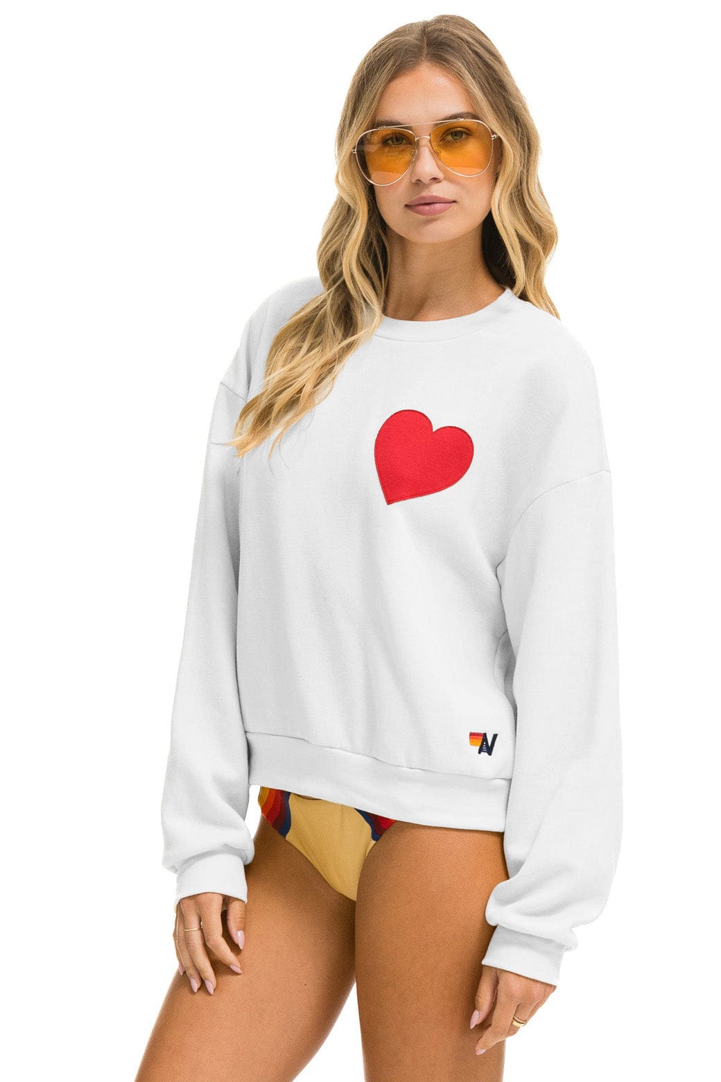 Aviator Nation HEART STITCH RELAXED CREW SWEATSHIRT - WHITE