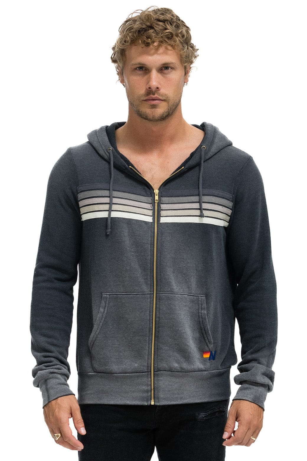 Aviator Nation 5 STRIPE HOODIE - FADED SMOKE