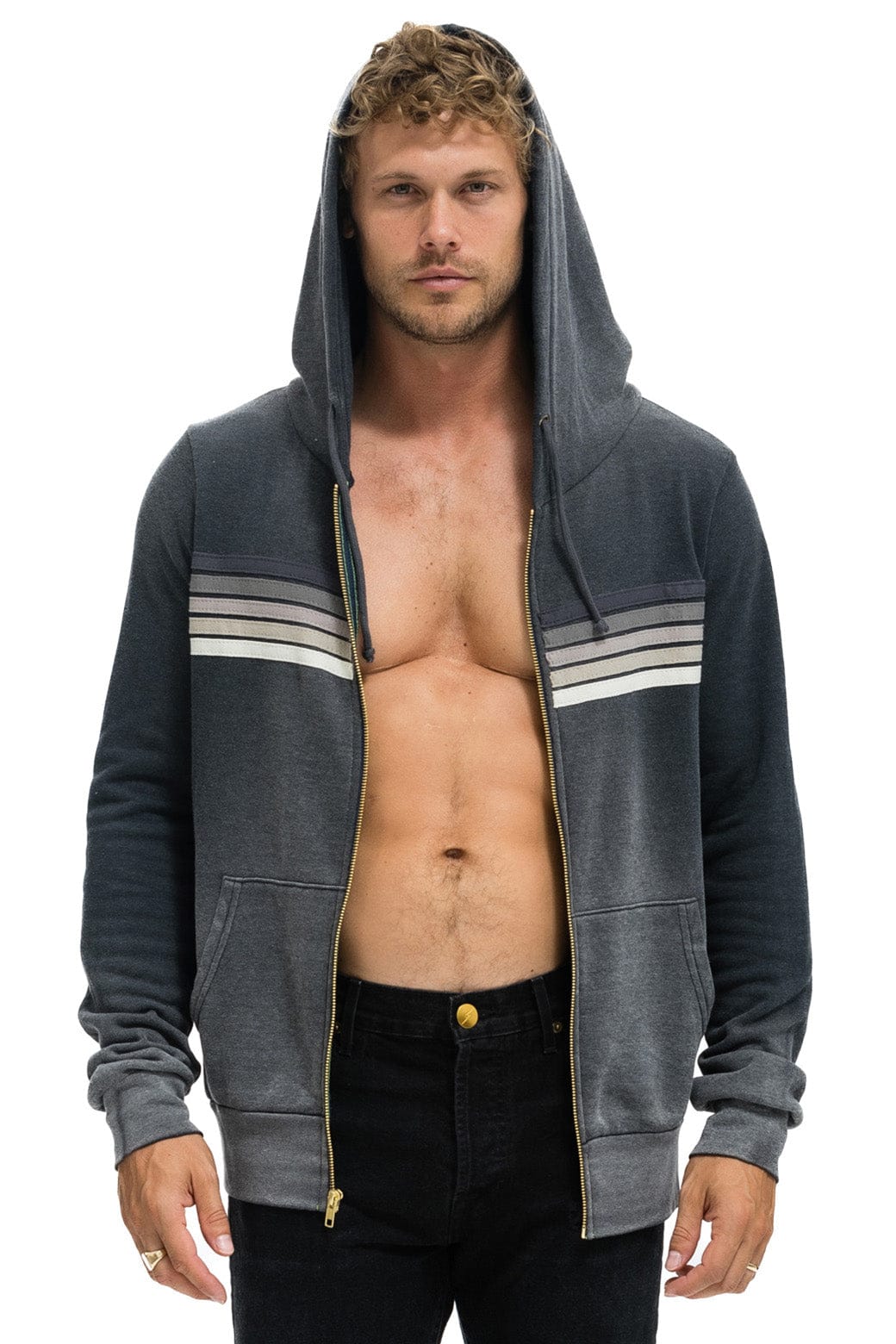 Aviator Nation 5 STRIPE HOODIE - FADED SMOKE