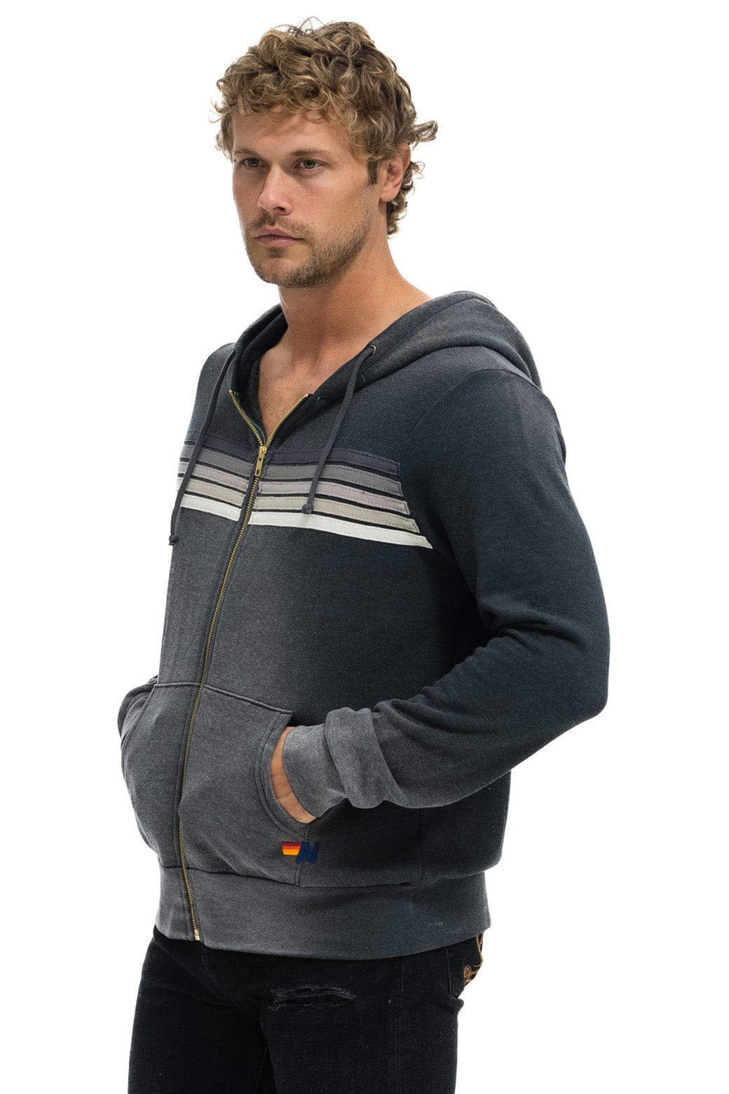Aviator Nation 5 STRIPE HOODIE - FADED SMOKE