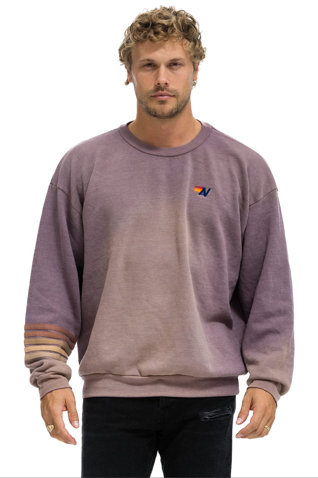 Aviator Nation RUGBY STITCH RELAXED CREW SWEATSHIRT - FADED MOCHA