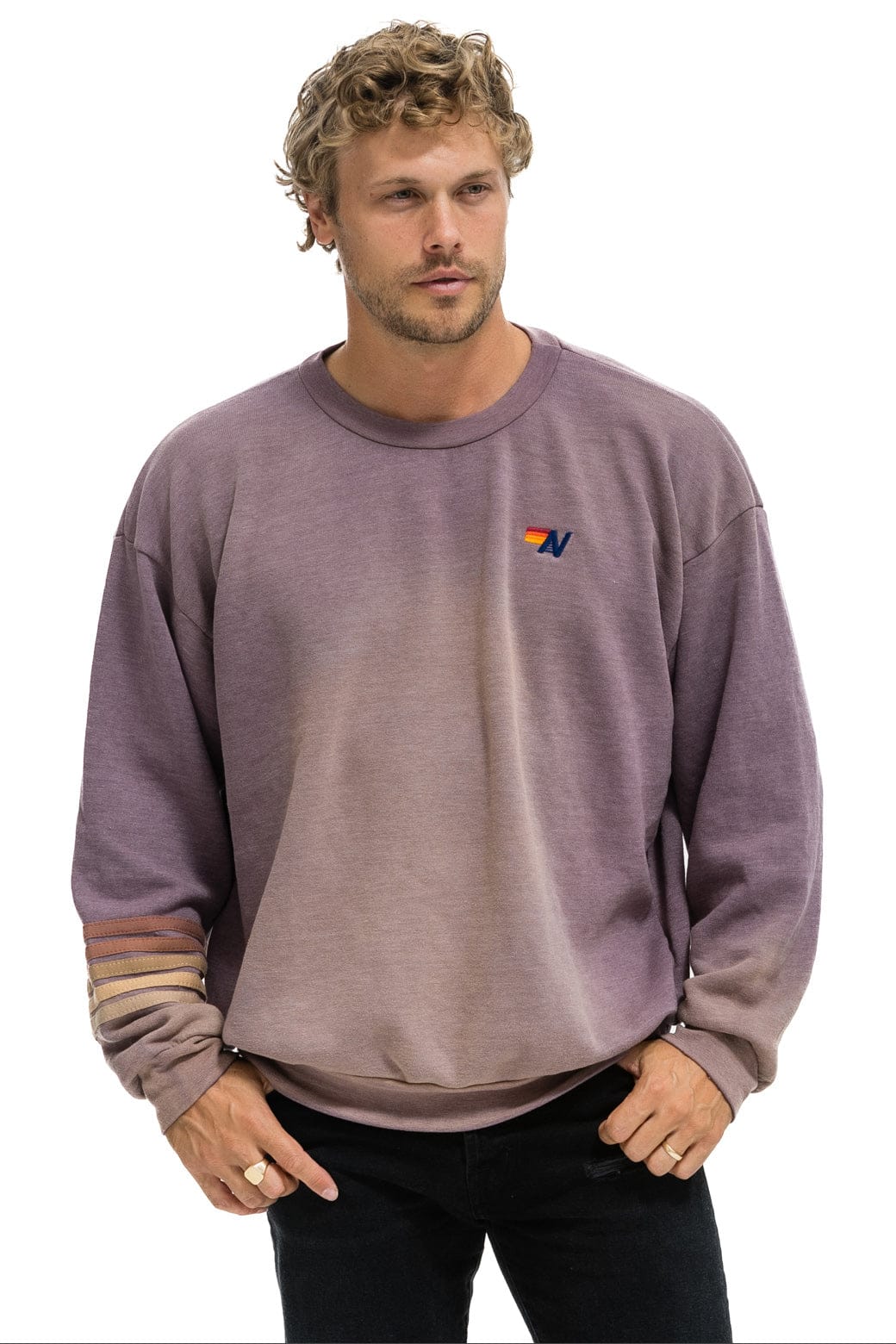 Aviator Nation RUGBY STITCH RELAXED CREW SWEATSHIRT - FADED MOCHA