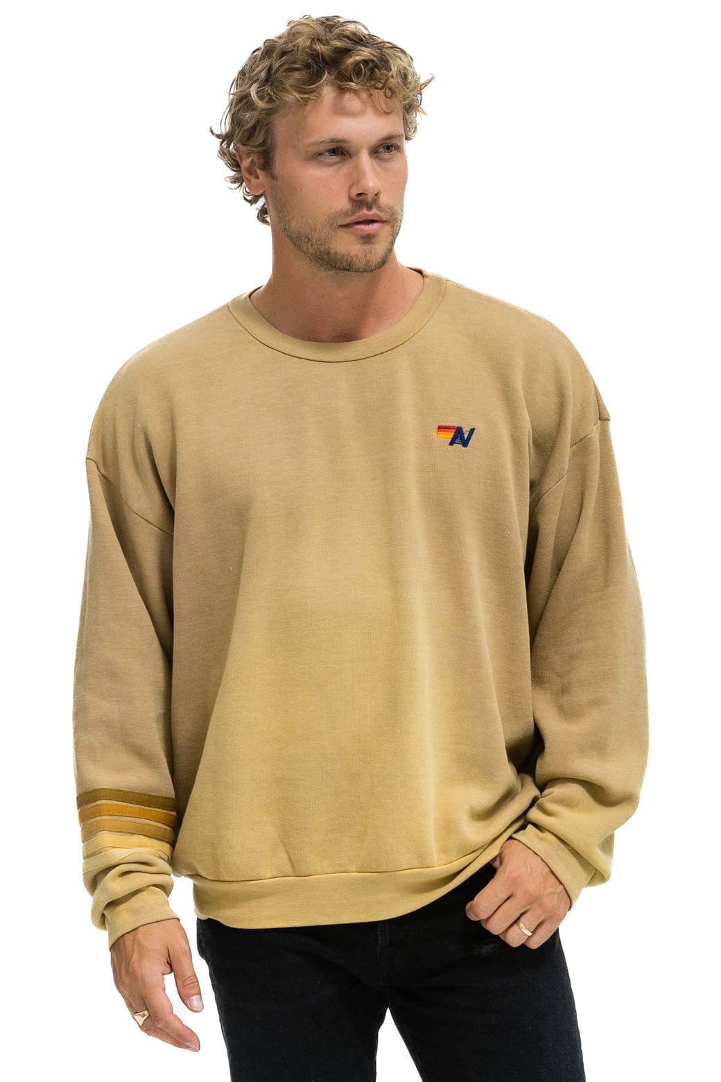 Aviator Nation RUGBY STITCH RELAXED CREW SWEATSHIRT - FADED TAN