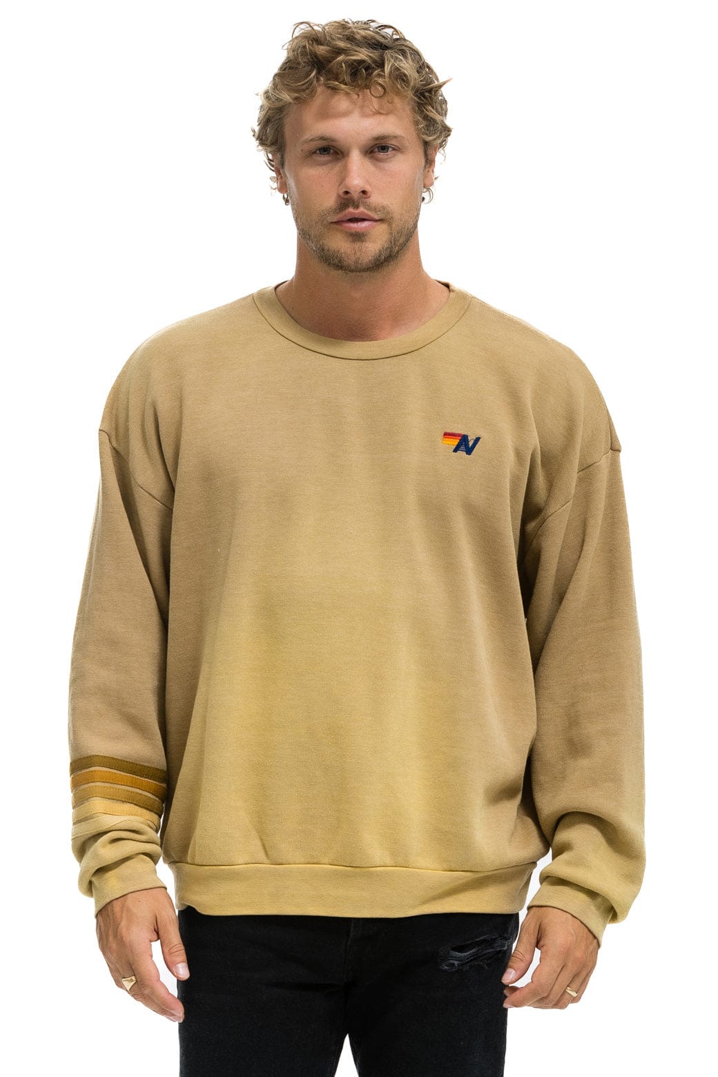 Aviator Nation RUGBY STITCH RELAXED CREW SWEATSHIRT - FADED TAN