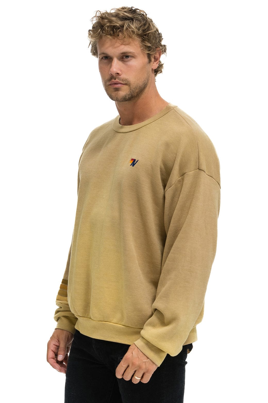 Aviator Nation RUGBY STITCH RELAXED CREW SWEATSHIRT - FADED TAN