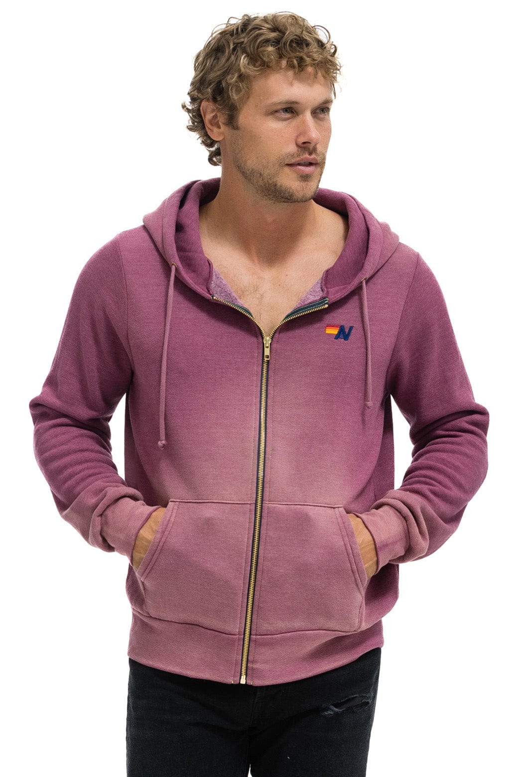 Aviator Nation ESSENTIAL ZIP HOODIE - FADED BERRY