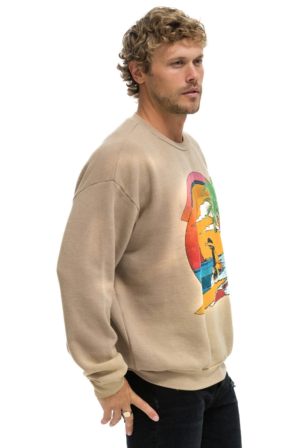 Aviator Nation TROPICAL SURF RELAXED CREW SWEATSHIRT - FADED TAN
