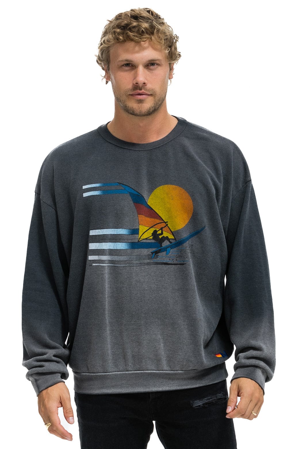 Aviator Nation WINDSURF JUMP RELAXED CREW SWEATSHIRT - FADED SMOKE