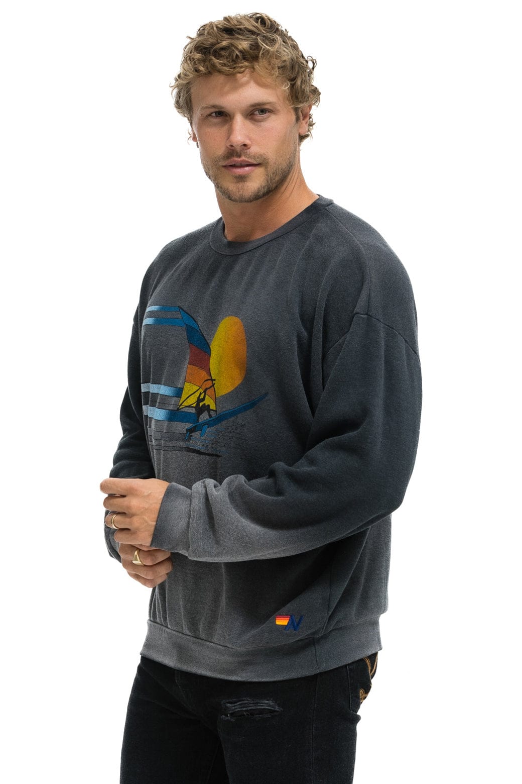 Aviator Nation WINDSURF JUMP RELAXED CREW SWEATSHIRT - FADED SMOKE