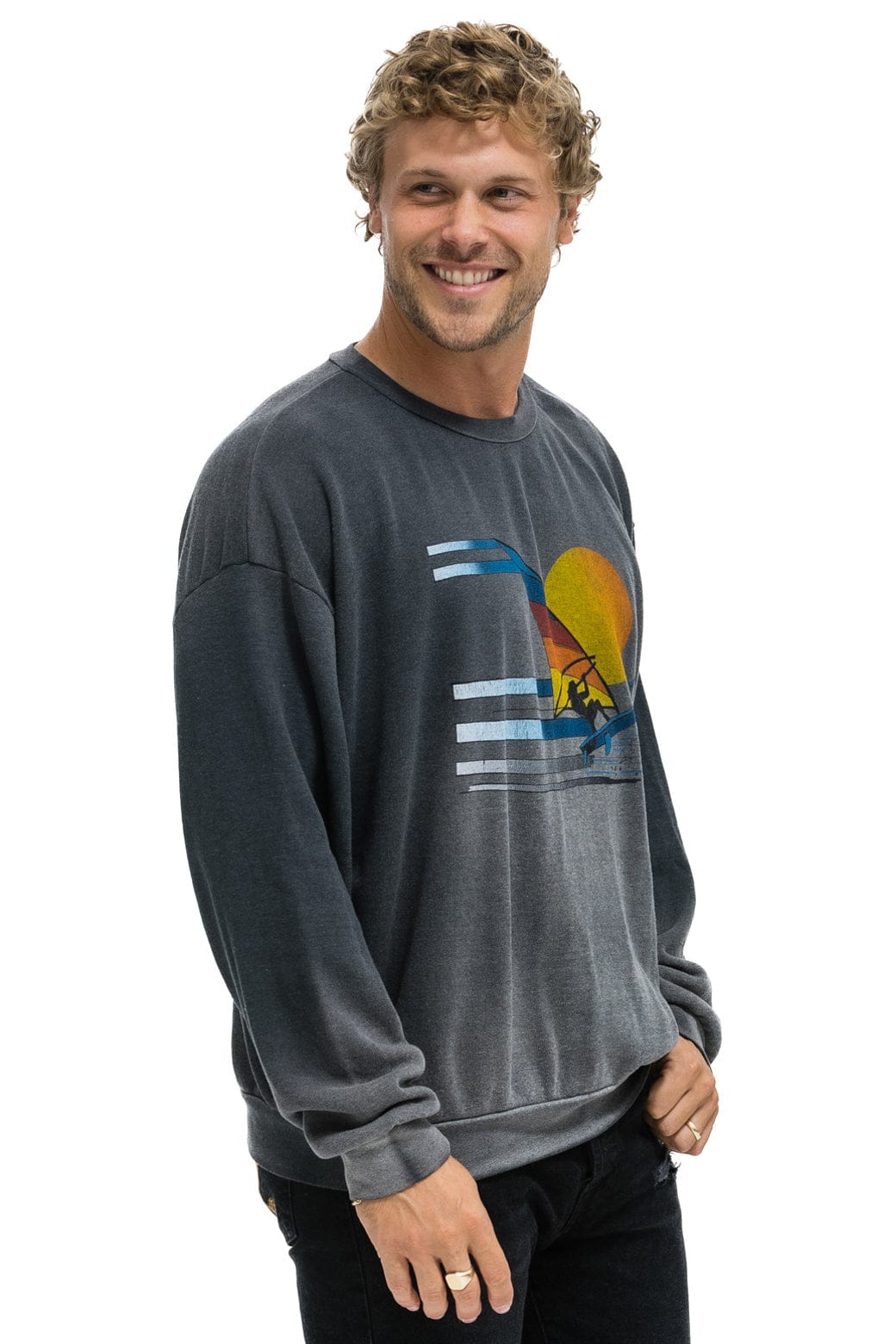 Aviator Nation WINDSURF JUMP RELAXED CREW SWEATSHIRT - FADED SMOKE