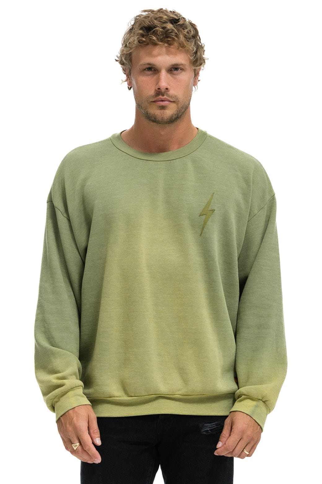 Aviator Nation BOLT STITCH 2 RELAXED CREW SWEATSHIRT - FADED ARMY