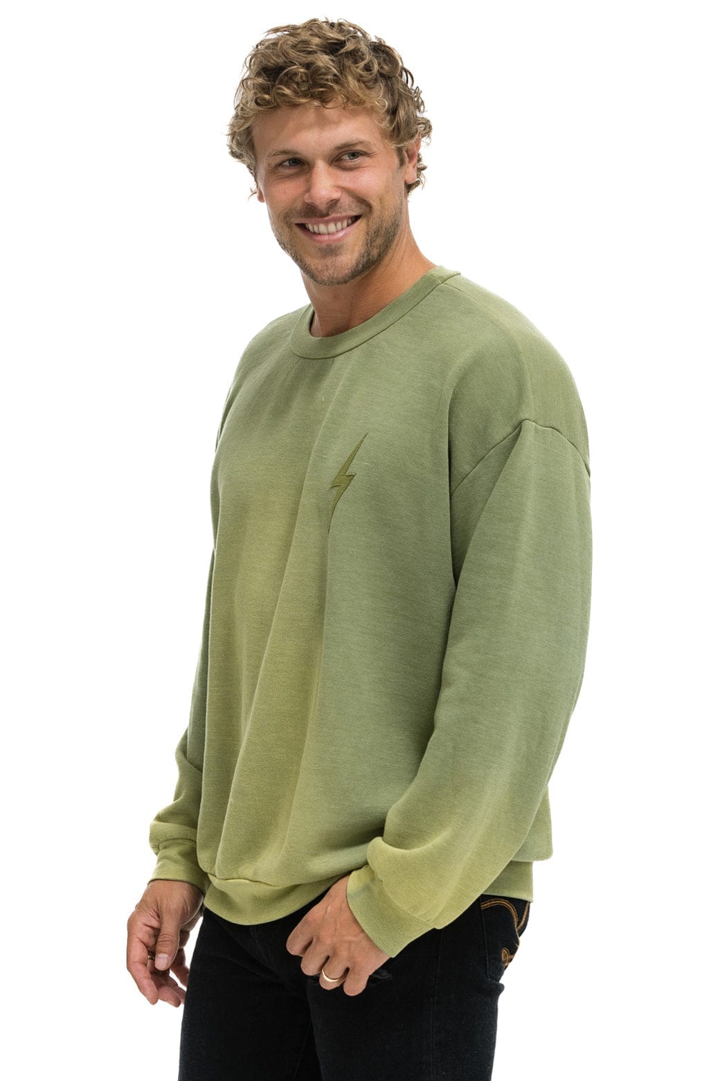 Aviator Nation BOLT STITCH 2 RELAXED CREW SWEATSHIRT - FADED ARMY