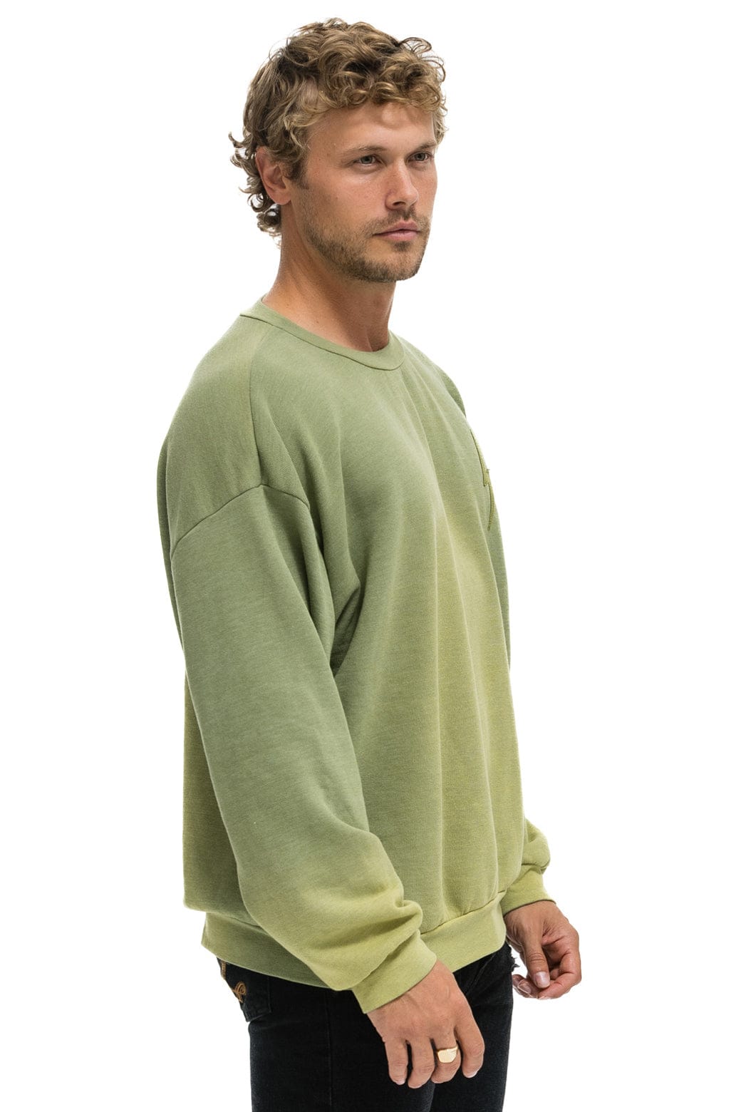 Aviator Nation BOLT STITCH 2 RELAXED CREW SWEATSHIRT - FADED ARMY