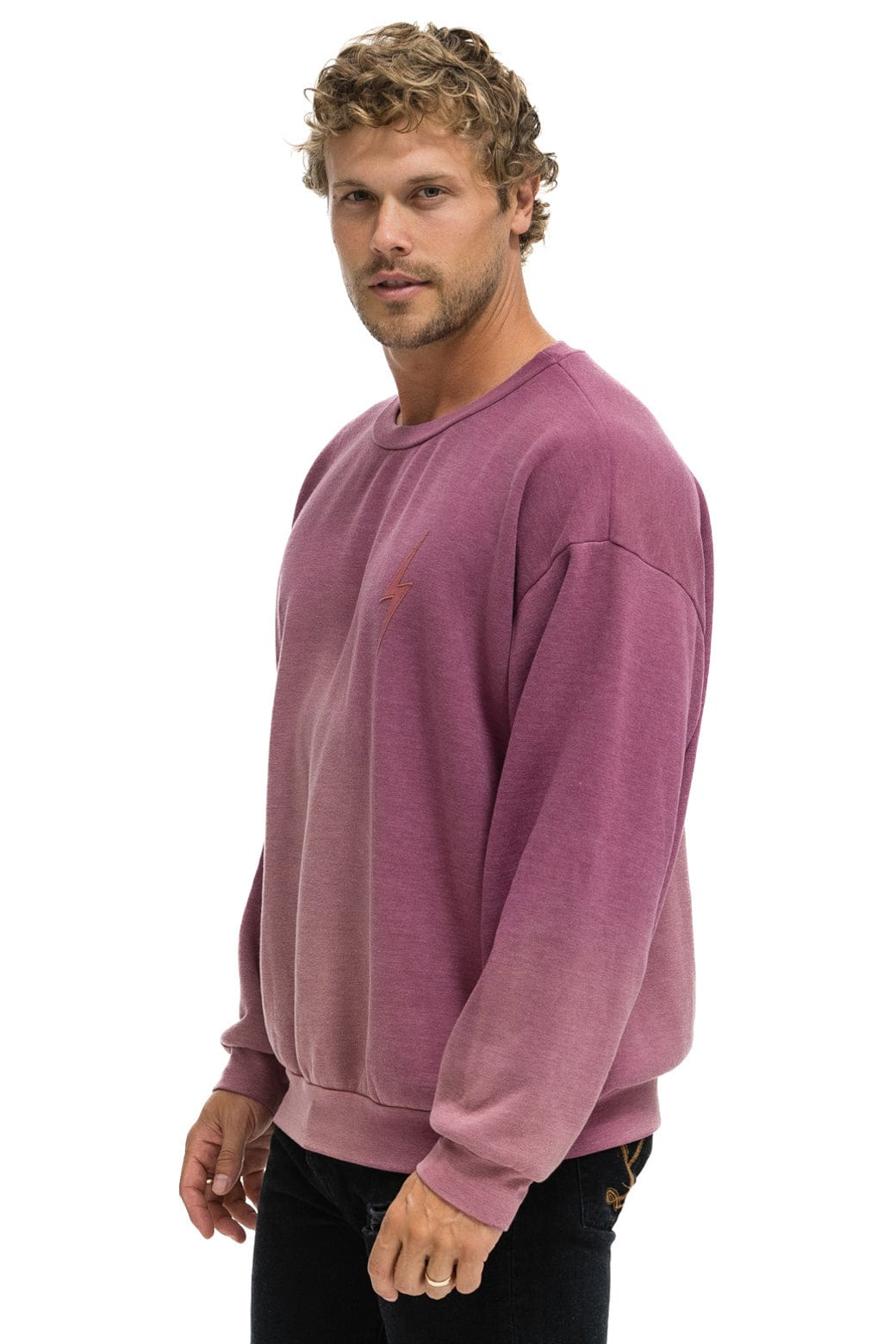 Aviator Nation BOLT STITCH 2 RELAXED CREW SWEATSHIRT - FADED BERRY