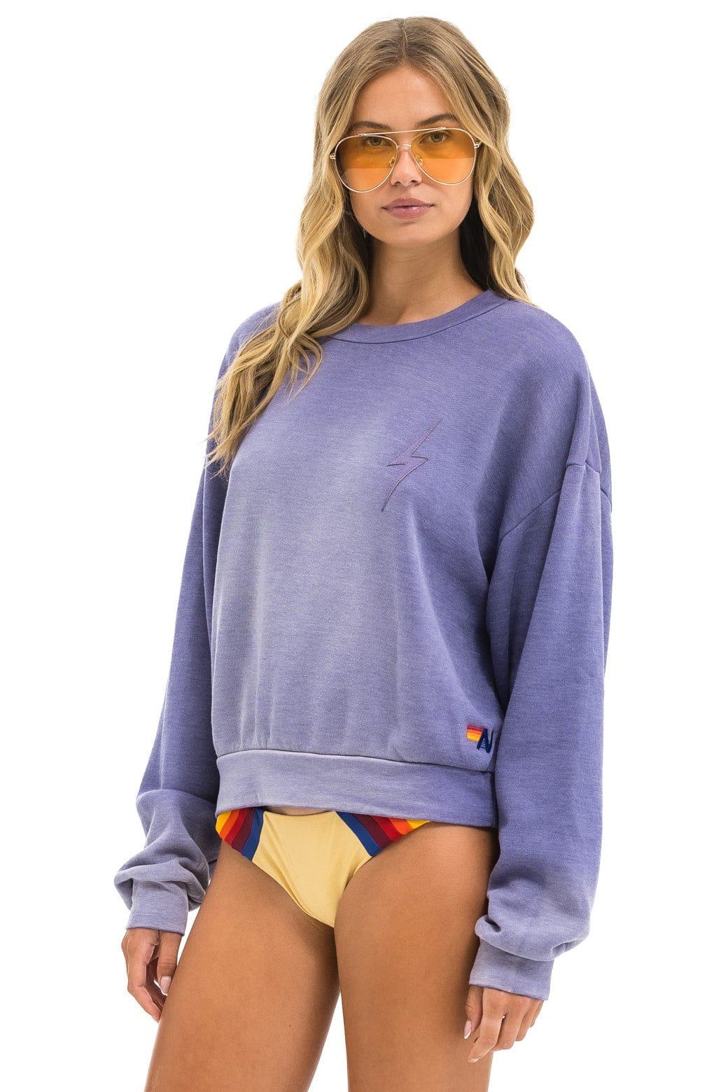 Aviator Nation BOLT STITCH 2 RELAXED CREW SWEATSHIRT - FADED GRAPE