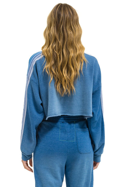 Aviator Nation CLASSIC STRIPE CROPPED CREW SWEATSHIRT RELAXED - FADED WATER