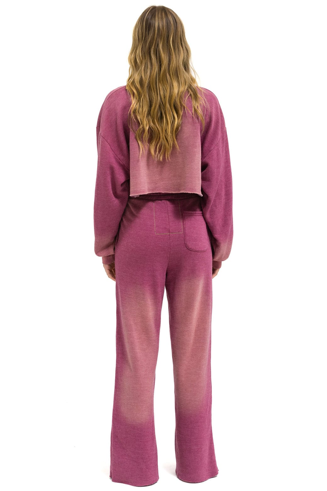 Aviator Nation BOLT STITCH CROPPED CREW SWEATSHIRT RELAXED - FADED BERRY