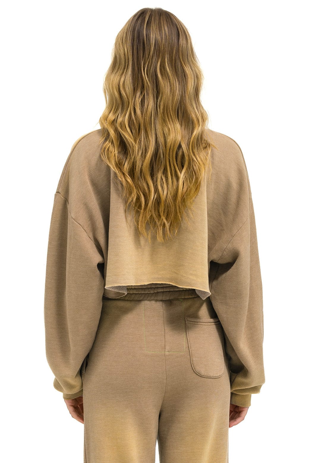 Aviator Nation BOLT STITCH CROPPED CREW SWEATSHIRT RELAXED - FADED TAN