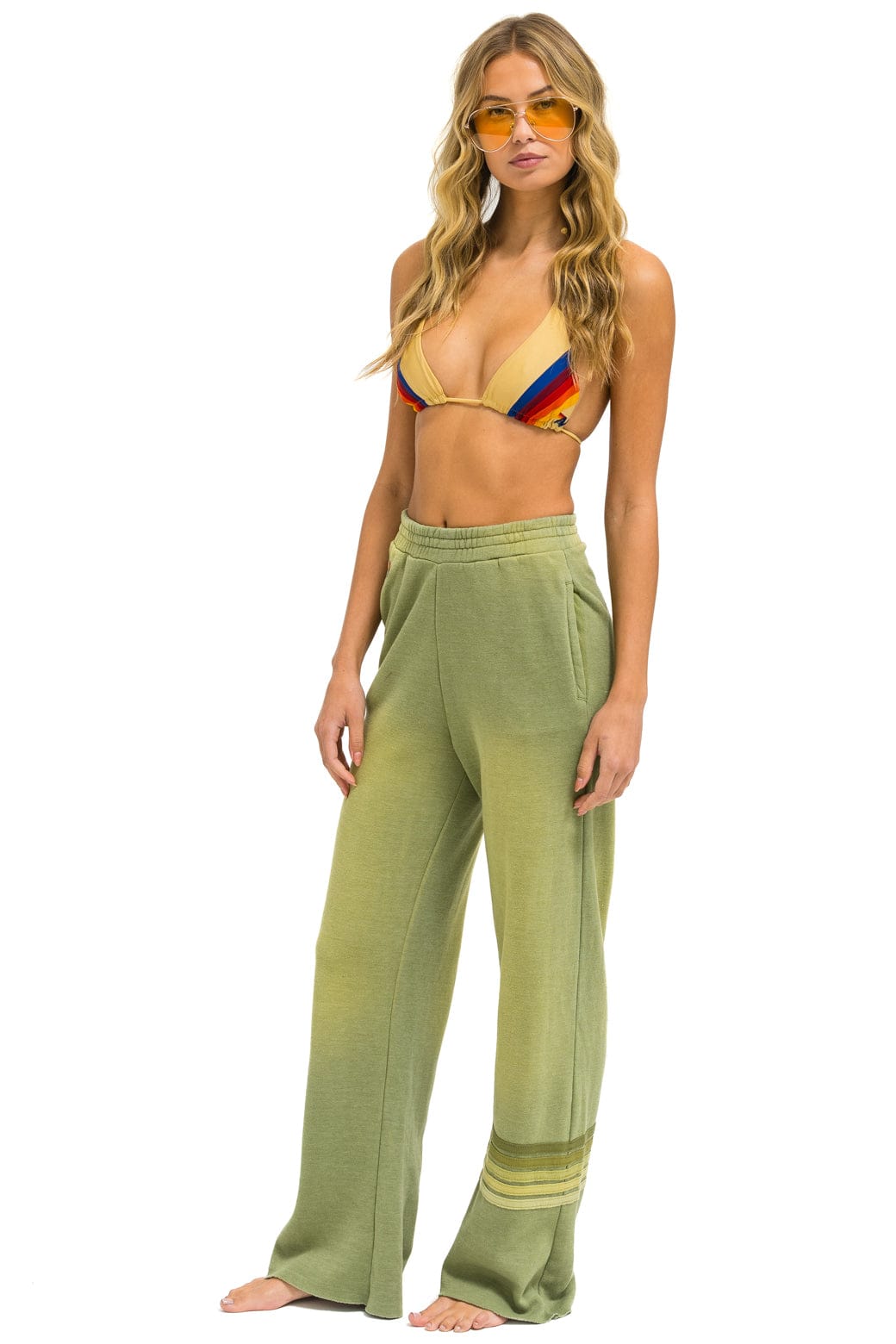 Aviator Nation RUGBY STITCH WIDE LEG POCKET SWEATPANTS - FADED ARMY