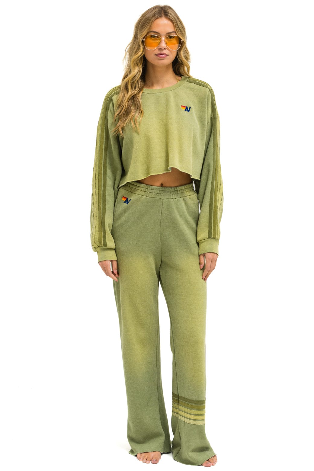 Aviator Nation RUGBY STITCH WIDE LEG POCKET SWEATPANTS - FADED ARMY