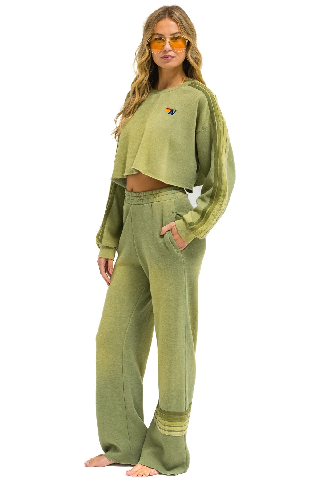 Aviator Nation RUGBY STITCH WIDE LEG POCKET SWEATPANTS - FADED ARMY
