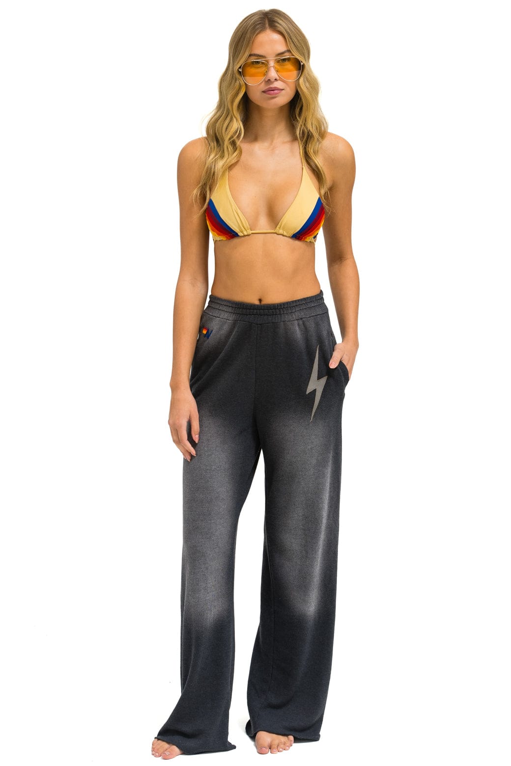 Aviator Nation BOLT STITCH WIDE LEG POCKET SWEATPANTS - FADED SMOKE