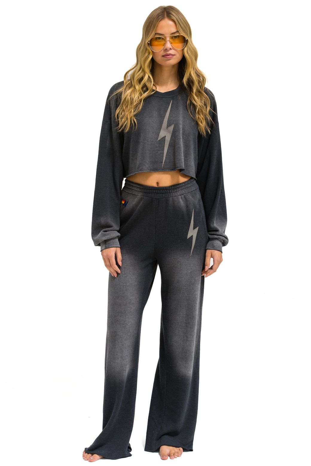 Aviator Nation BOLT STITCH WIDE LEG POCKET SWEATPANTS - FADED SMOKE