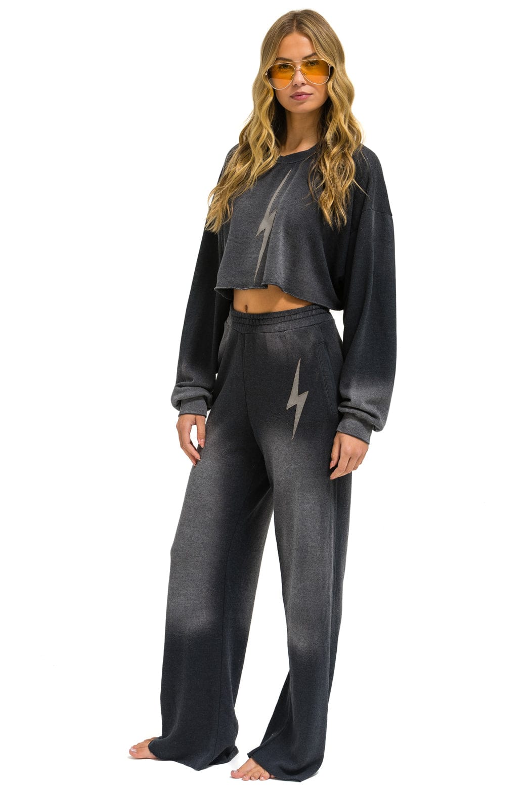 Aviator Nation BOLT STITCH WIDE LEG POCKET SWEATPANTS - FADED SMOKE