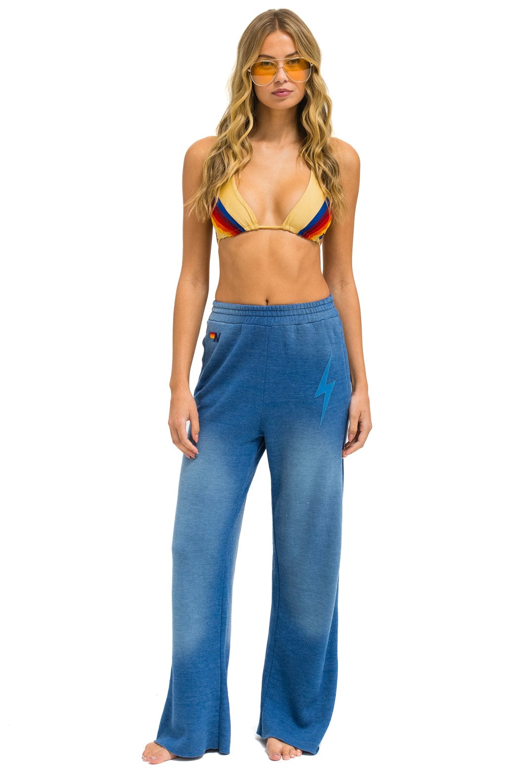 Aviator Nation BOLT STITCH WIDE LEG POCKET SWEATPANTS - FADED WATER