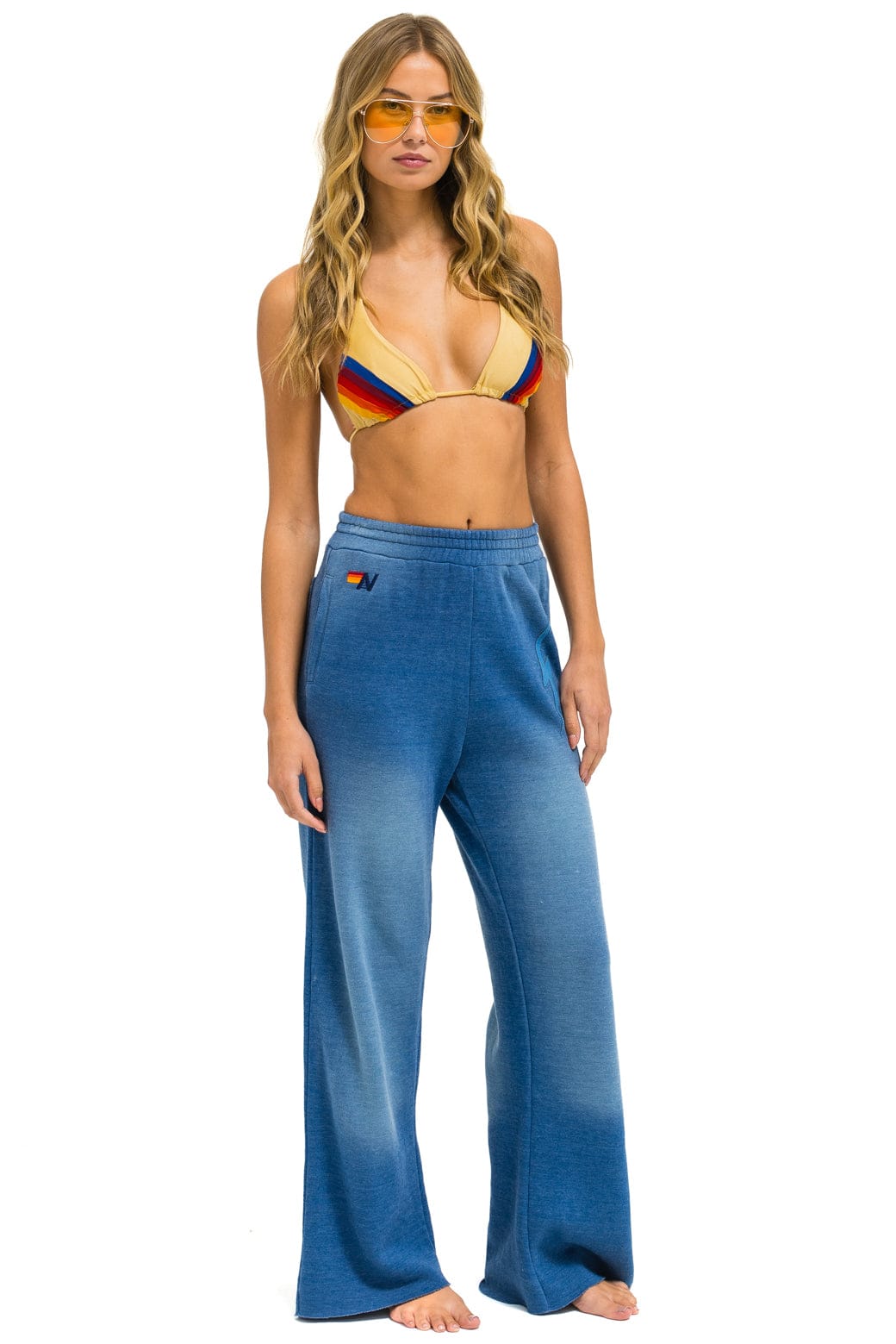 Aviator Nation BOLT STITCH WIDE LEG POCKET SWEATPANTS - FADED WATER