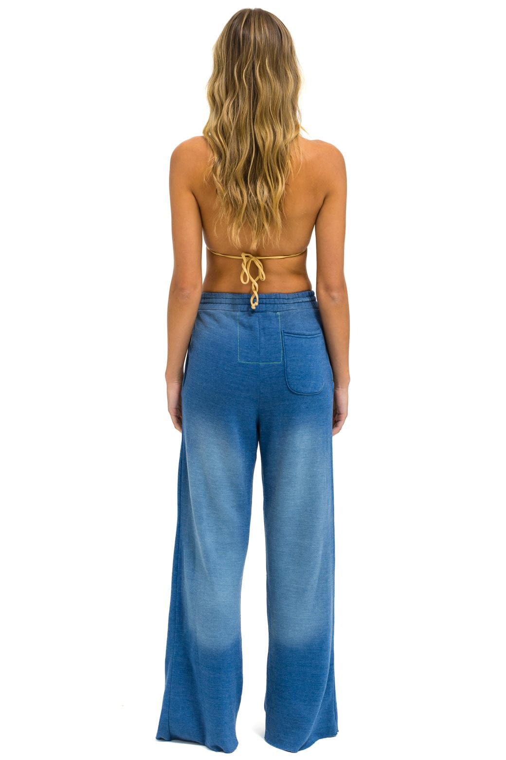 Aviator Nation BOLT STITCH WIDE LEG POCKET SWEATPANTS - FADED WATER