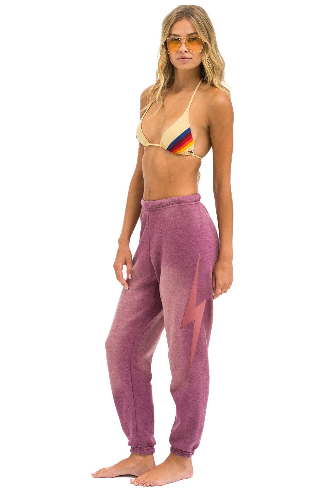 Aviator Nation BOLT STITCH SWEATPANTS - FADED BERRY