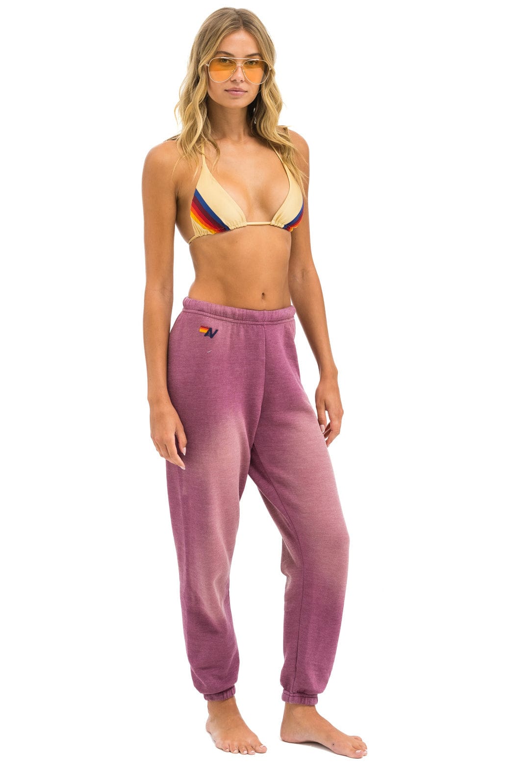 Aviator Nation BOLT STITCH SWEATPANTS - FADED BERRY