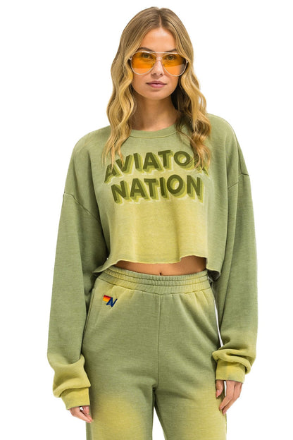 Aviator Nation AN 3D CROPPED CREW SWEATSHIRT RELAXED - FADED ARMY
