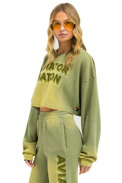 Aviator Nation AN 3D CROPPED CREW SWEATSHIRT RELAXED - FADED ARMY
