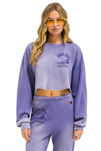 Aviator Nation VENICE SURFER CROPPED CREW SWEATSHIRT RELAXED - FADED GRAPE