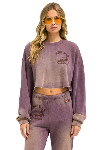 Aviator Nation VENICE SURFER CROPPED CREW SWEATSHIRT RELAXED - FADED MOCHA
