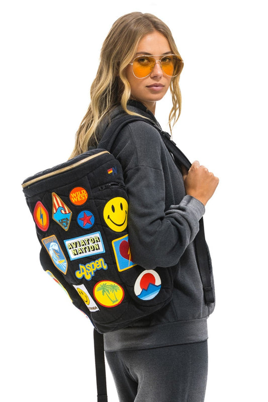 Aviator Nation VINTAGE PATCH DENIM PUFFER BACKPACK - VINTAGE BLACK