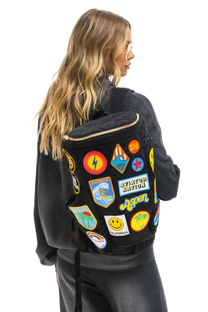 Aviator Nation VINTAGE PATCH DENIM PUFFER BACKPACK - VINTAGE BLACK
