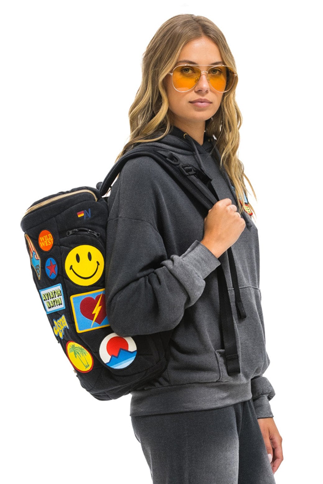 Aviator Nation VINTAGE PATCH DENIM PUFFER BACKPACK - VINTAGE BLACK