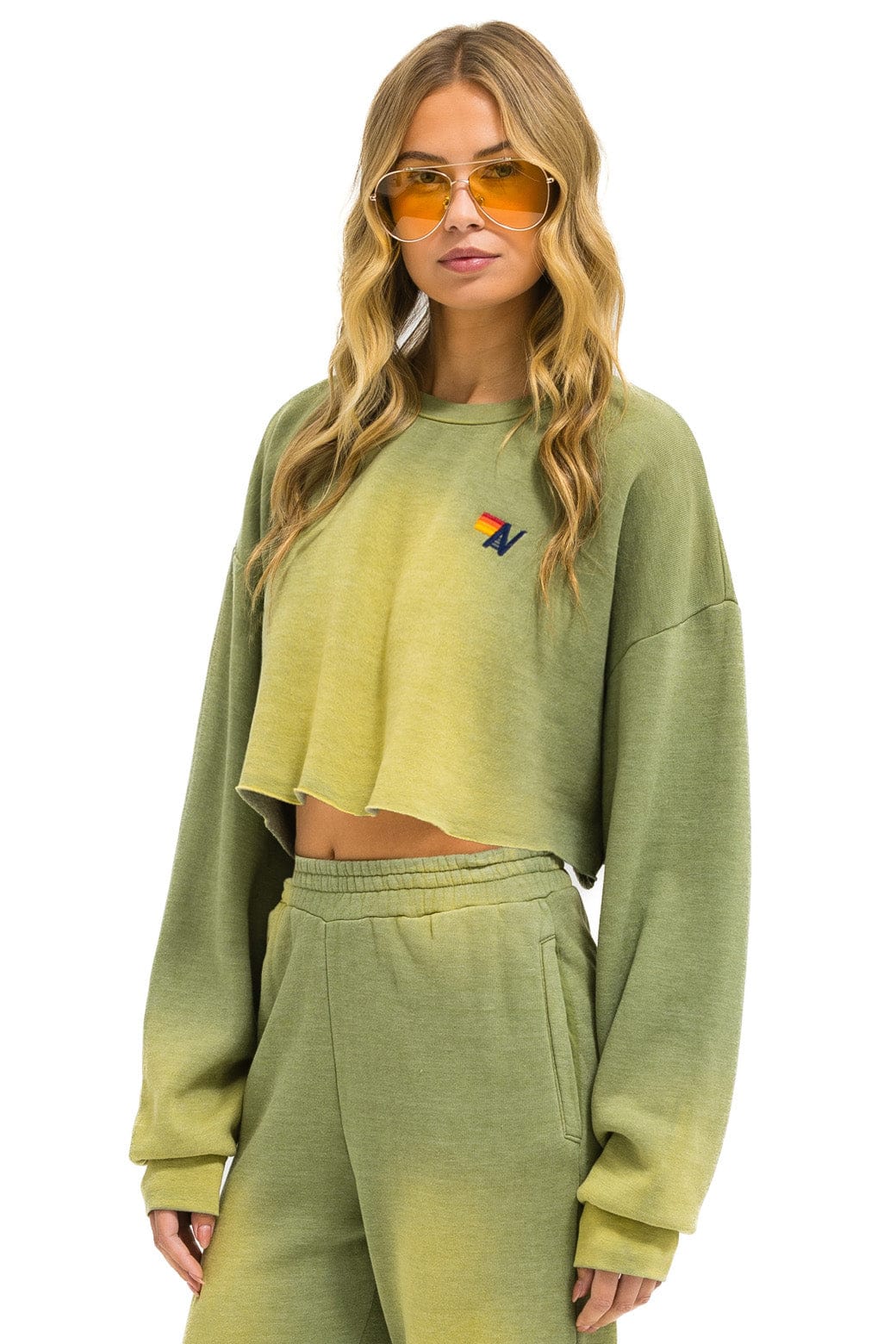 Aviator Nation ESSENTIAL CROPPED CREW SWEATSHIRT RELAXED - FADED ARMY